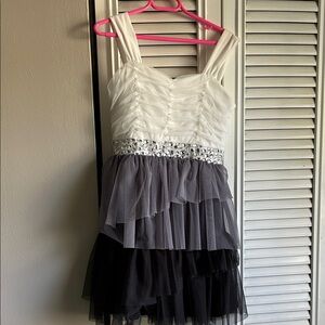 btween Layered Kids Dress in White, Gray, and Black